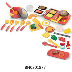 KITCHEN SET,PINK/BLUE,W/LIGHT 37PCS toys