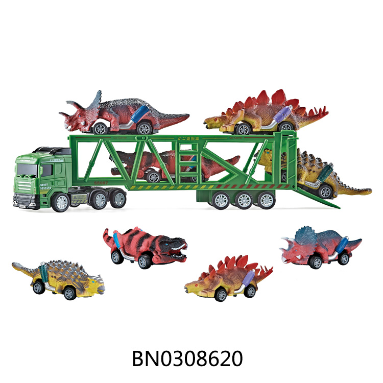 SLIDE TRAILER TRUCK W/PULL BACK DINOSAUR CAR,4PCS toys