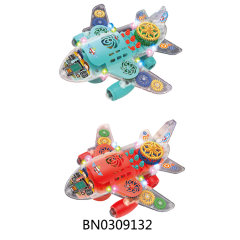 B/O BUMP & GO TRANSPARENT GEAR PLANE W/LIGHT,MUSIC,2 COLOR MIXED toys