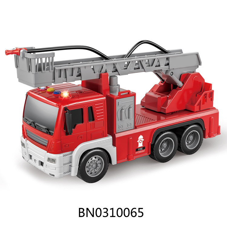 1:16 INERTIA LADDER FIRE TRUCK WITH LIGHT AND MUSIC AND WATER SPRAY,SINGLE MONOCHROME RED,PACKAGE 3*AG13 toys