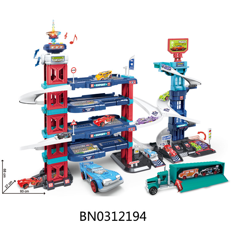 MULTIFUNCTIONAL MANUAL ALLOY LIFT MAP PARKING LOT SET (WITH 1 AIRCRAFT, 6 ALLOY CARS, 1 TRACTOR, 1 ROAD SIGN, 1 MAP) toys