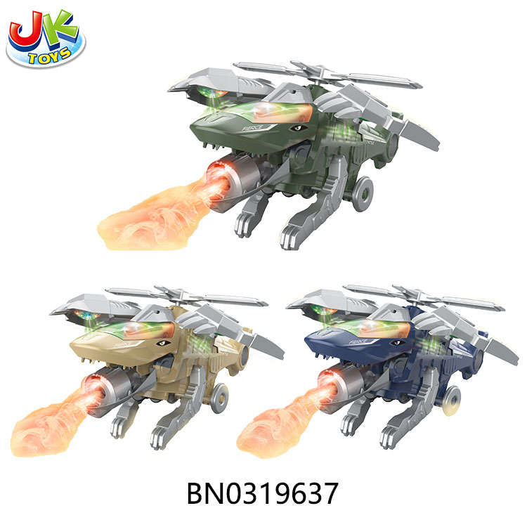 B/O SPRAY MIST DEFORMATION FIGHTER WITH LIGHTS, GREEN, YELLOW AND BLUE 3 COLORS MIXED toys