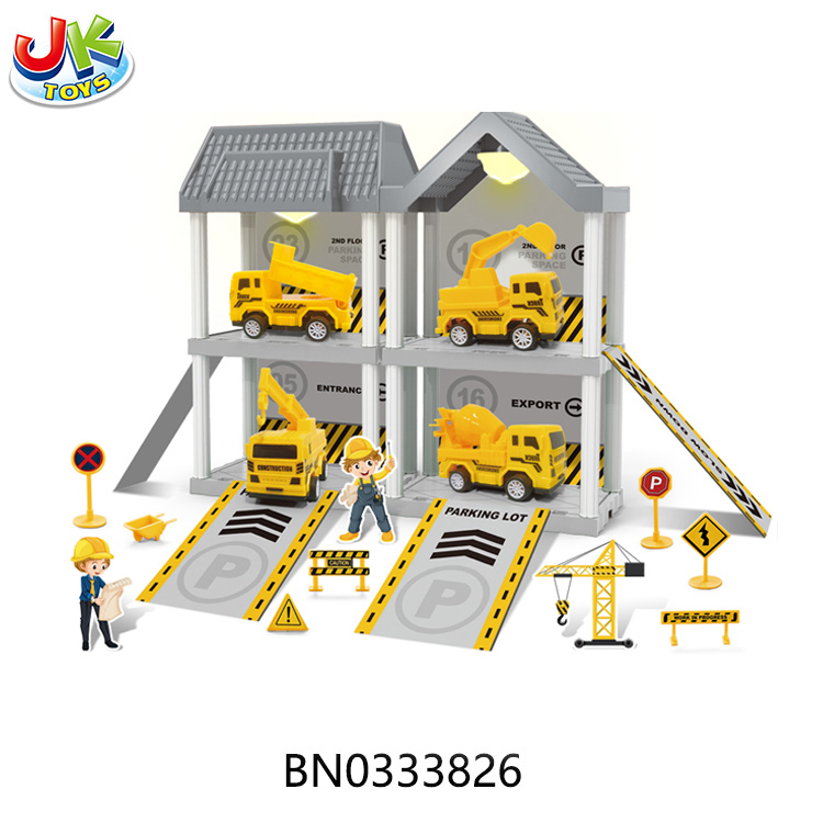 DIY PARKING LOT,W/4 PULL BACK CAR,W/2 LIGHT,64PCS toys