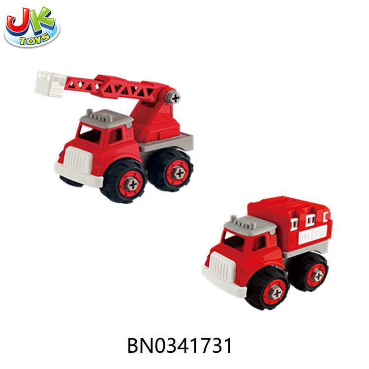 DIY LADDER TRUCK + EQUIPMENT CAR + FIRE HAT SET toys