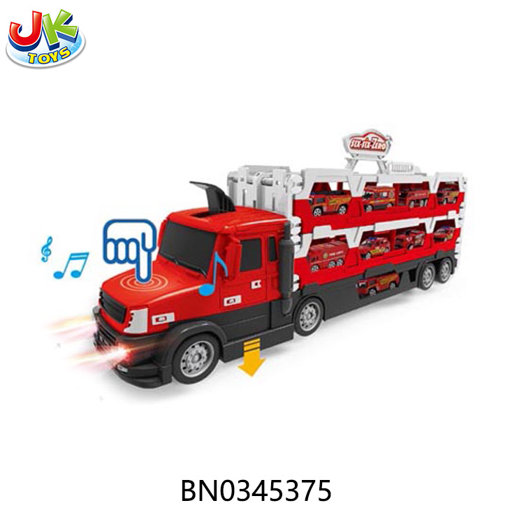 FOLDING DEFORMATION LIGHT MUSIC + FIRE SLIDING TRACK EJECTION STORAGE BIG TRUCK (WITH 2 ALLOY CARS /8 ROAD SIGNS) toys