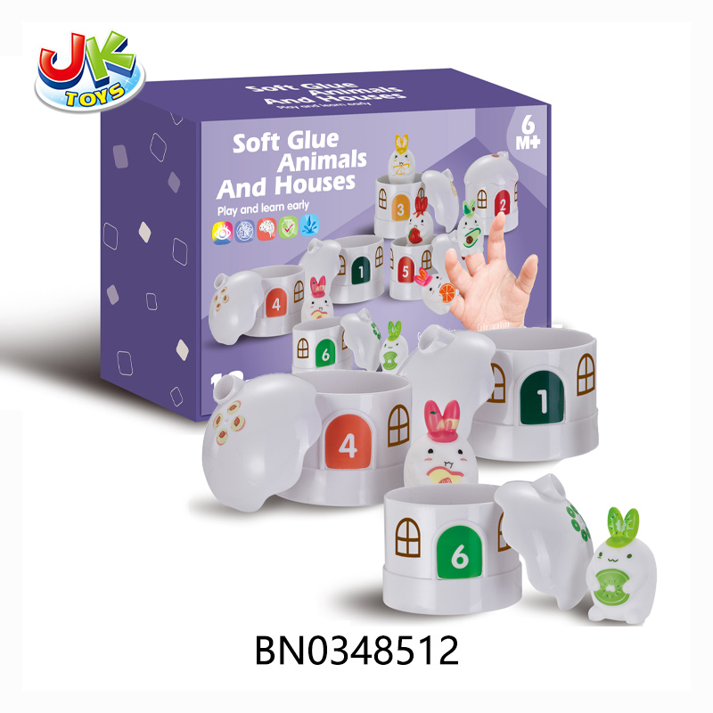 SOFT GLUE ANIMALS AND HOUSES, 6PCS toys