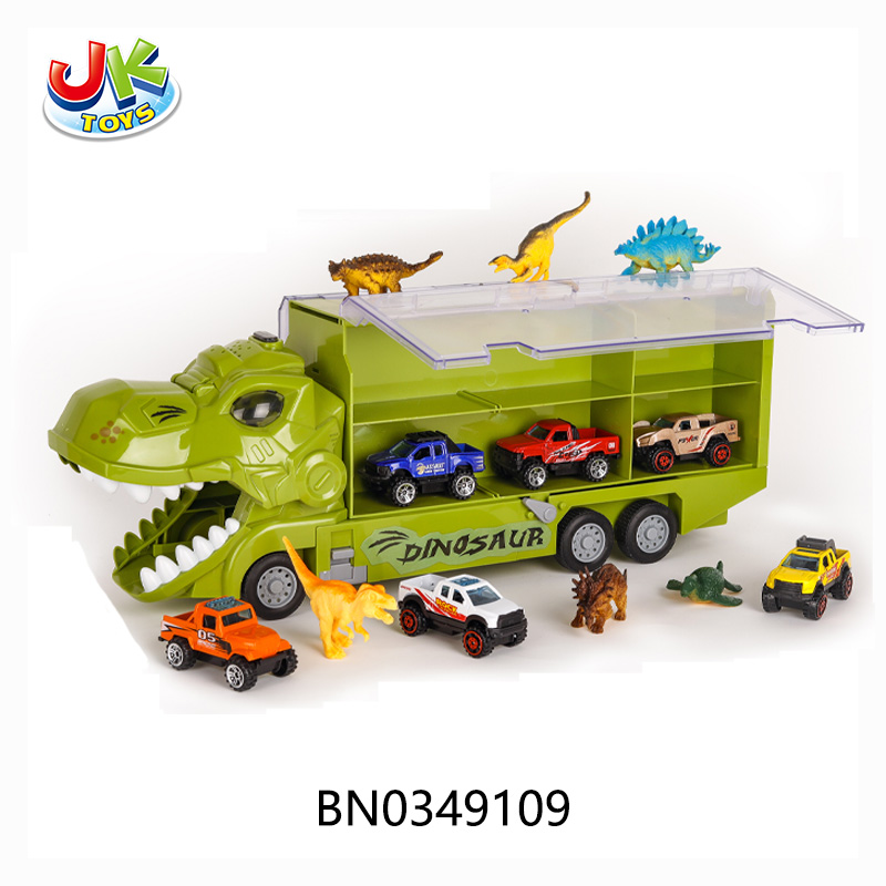 FRICTION DINOSAUR CARGO TRUCK CAN MIST SPRAY, W/6PCS FREE WHEEL ALLOY CAR toys