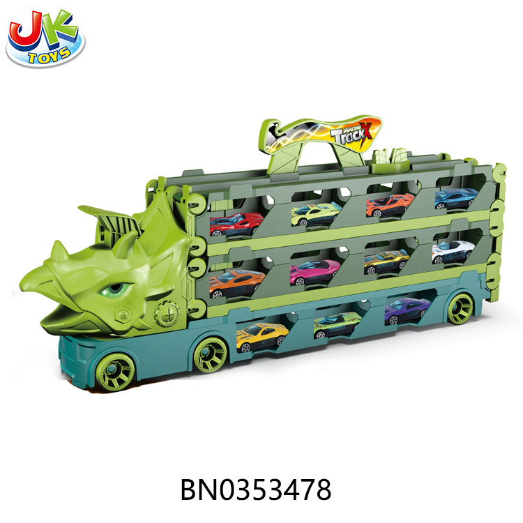 DINOSAUR CATAPULT DEFORMATION TRACK STORAGE CAR（W/6 ALLOY CAR) toys