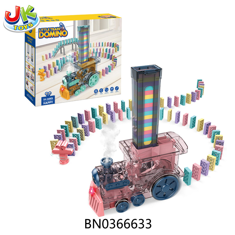 B/O DOMINO TRAIN W/SPRAY FUNCTION, 80PCS, GREEN/PINK toys