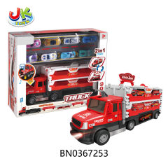 FOLDING DEFORMATION FIRE SLIDING TRACK EJECTION STORAGE TRUCK, W/LIGHT,MUSIC(WITH 8 ALLOY CARS) toys