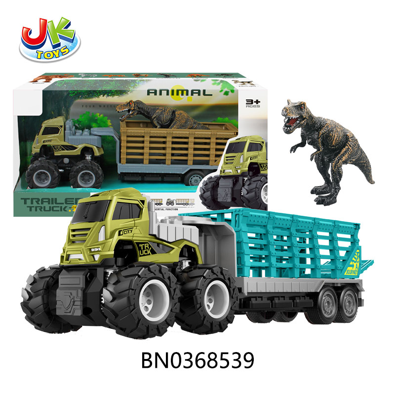 FRICTION FOUR-DRIVE  ALLOY TRUCK SET,W/DINOSAUR,2 COLORS MIXED toys