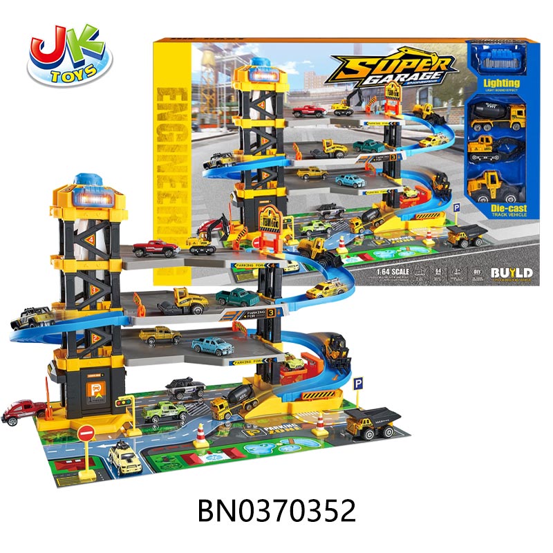 4-STOREY URBAN ENGINEERING LIFT PARKING LOT,WITH ALLOY CAR W/ROAD SIGNS AND MAPS,LIGHTS,MUSIC toys