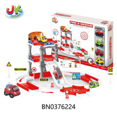 FIRE RAILWAY CAR PARKING LOT,W/4 PULL BACK CARS toys