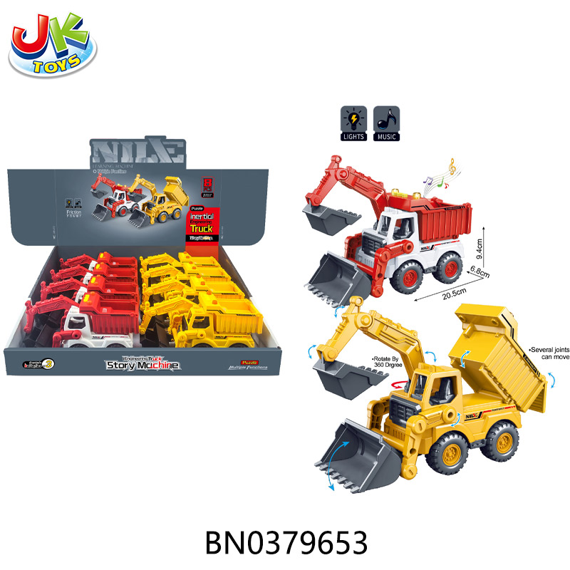 INERTIAL STORY MACHINE ENGINEERING VEHICLE W/LIGHT,MUSIC(8 PCS/DISPLAY BOX) 2 COLOR MIXED  toys