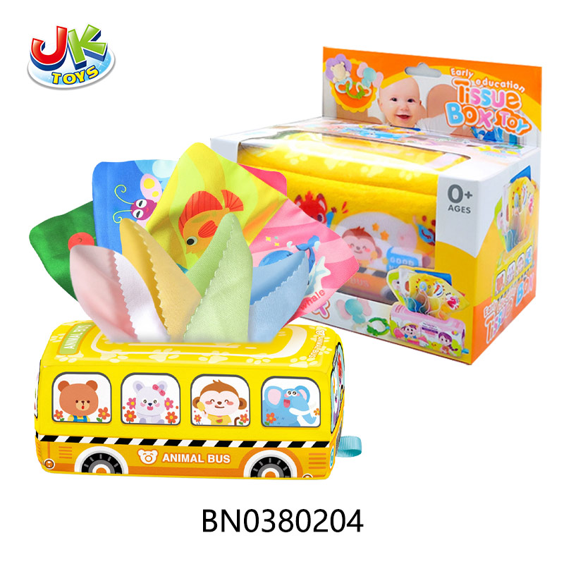 BUS BOX TOY W/8 CLOTH TISSUES&3 SOUND PAPER CLOTH TOWELS toys