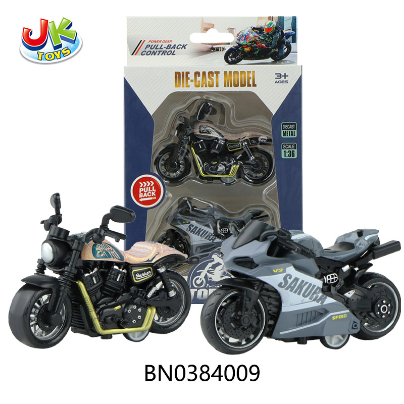 1:36 ALLOY PULL BACK MOTORBIKE 2 PCS (2 ASST,2 COLORS MIXED) toys