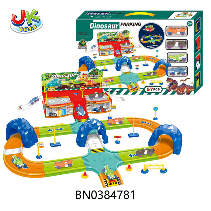 DINOSAUR RAIL CAR PARK  W/4 PCS SLIDING CAR toys