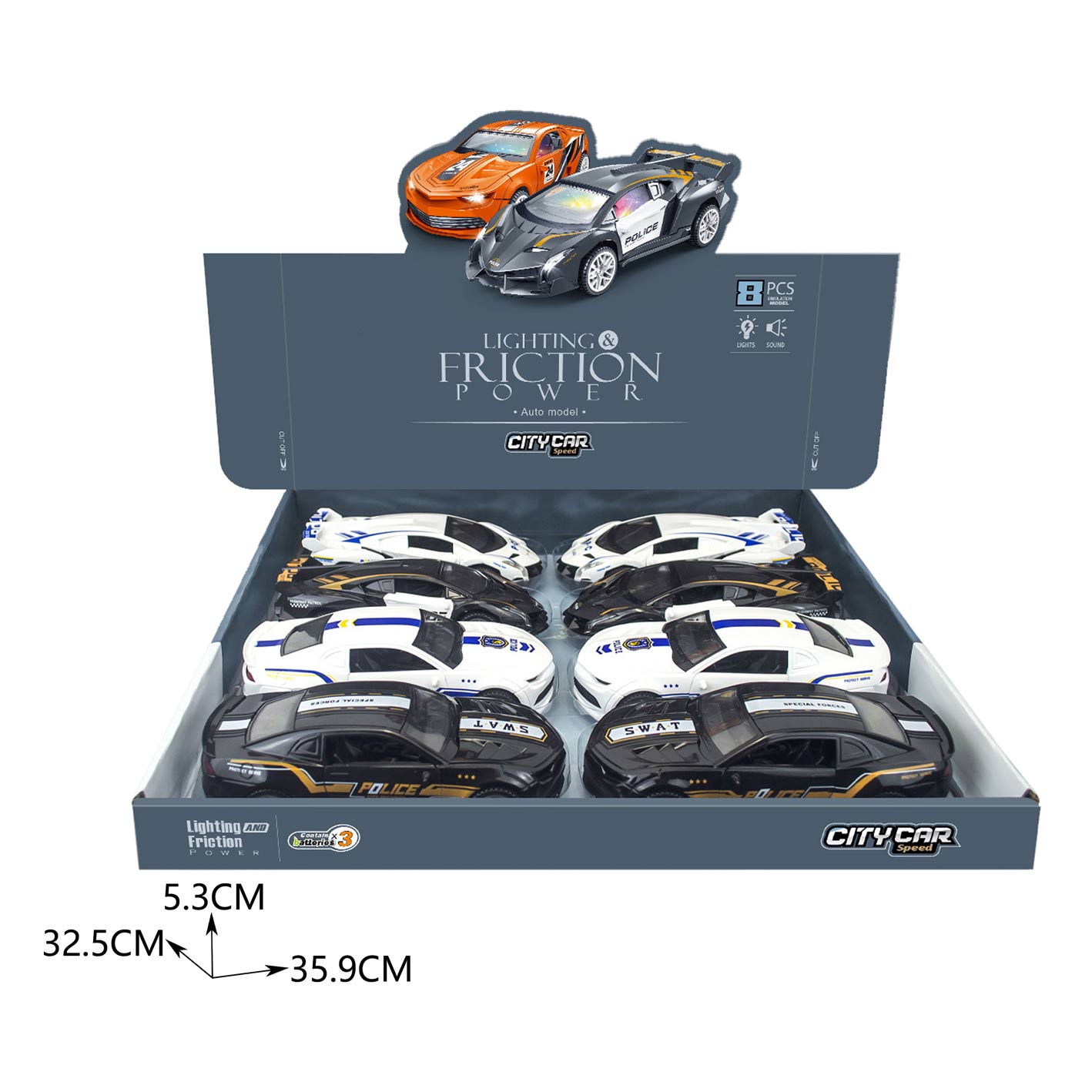 1:32 INERTIAL CAR W/LIGHTS,SOUND（2 ASST,8PCS/DISPLAY BOX） toys