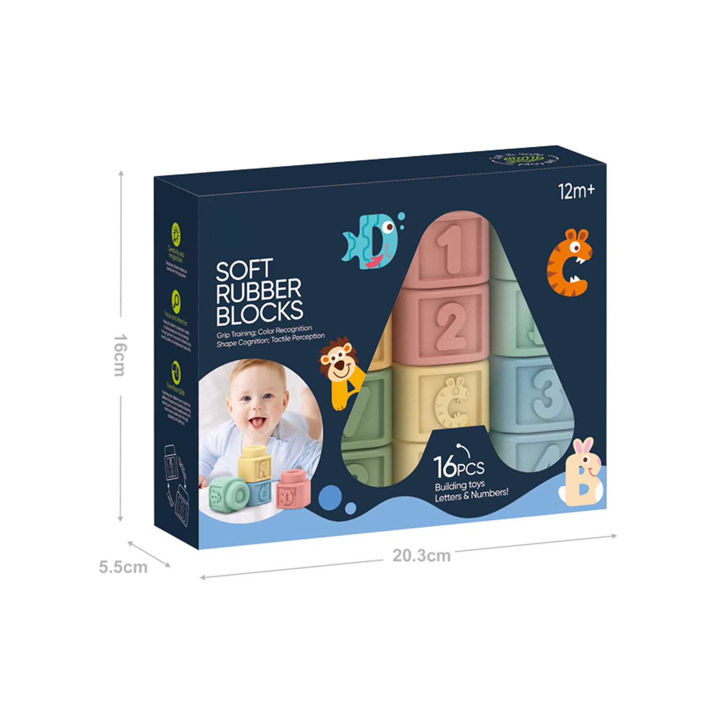 SOFT BUILDING BLOCKS（4 ASST）16 PCS toys