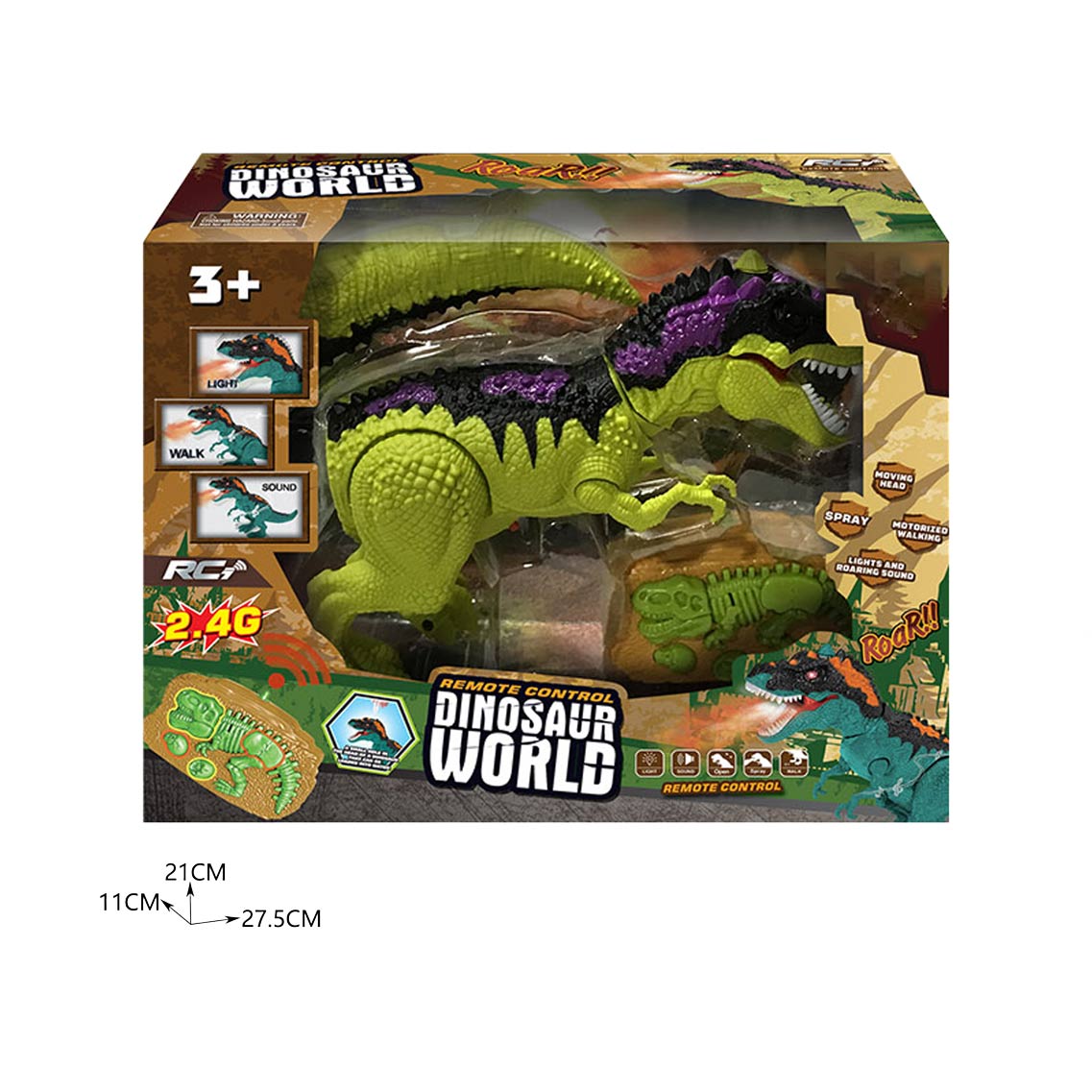 2.4G R/C DINOSAUR W/SPRAY,MUSIC,LIGHT，2 COLORS MIXED toys
