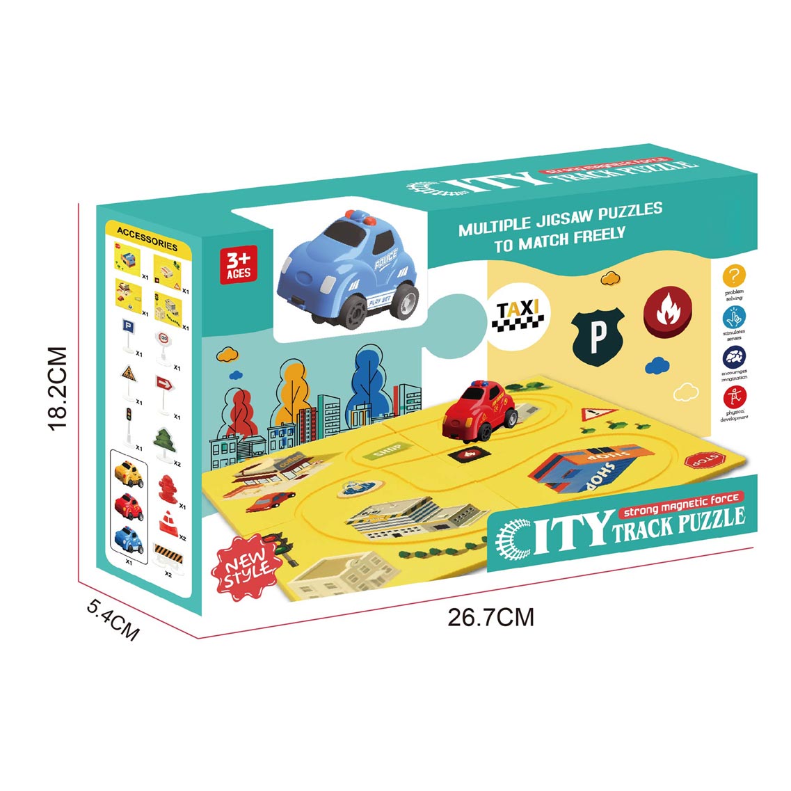 MAGNETIC PUZZLE TRACK SET W/BO CAR,GUIDEPOST 4PCS toys