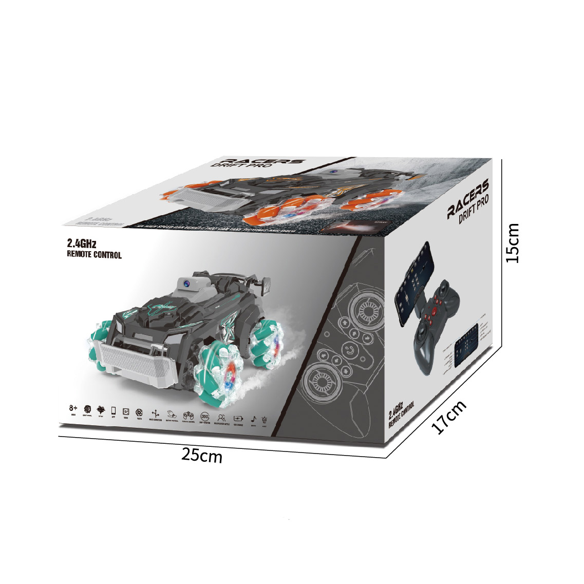 2.4G 12CH R/C STUNT CAR W/DUAL REMOTO CONTROL,W/MUSIC,SPRAY（GREEN/ORANGE） toys