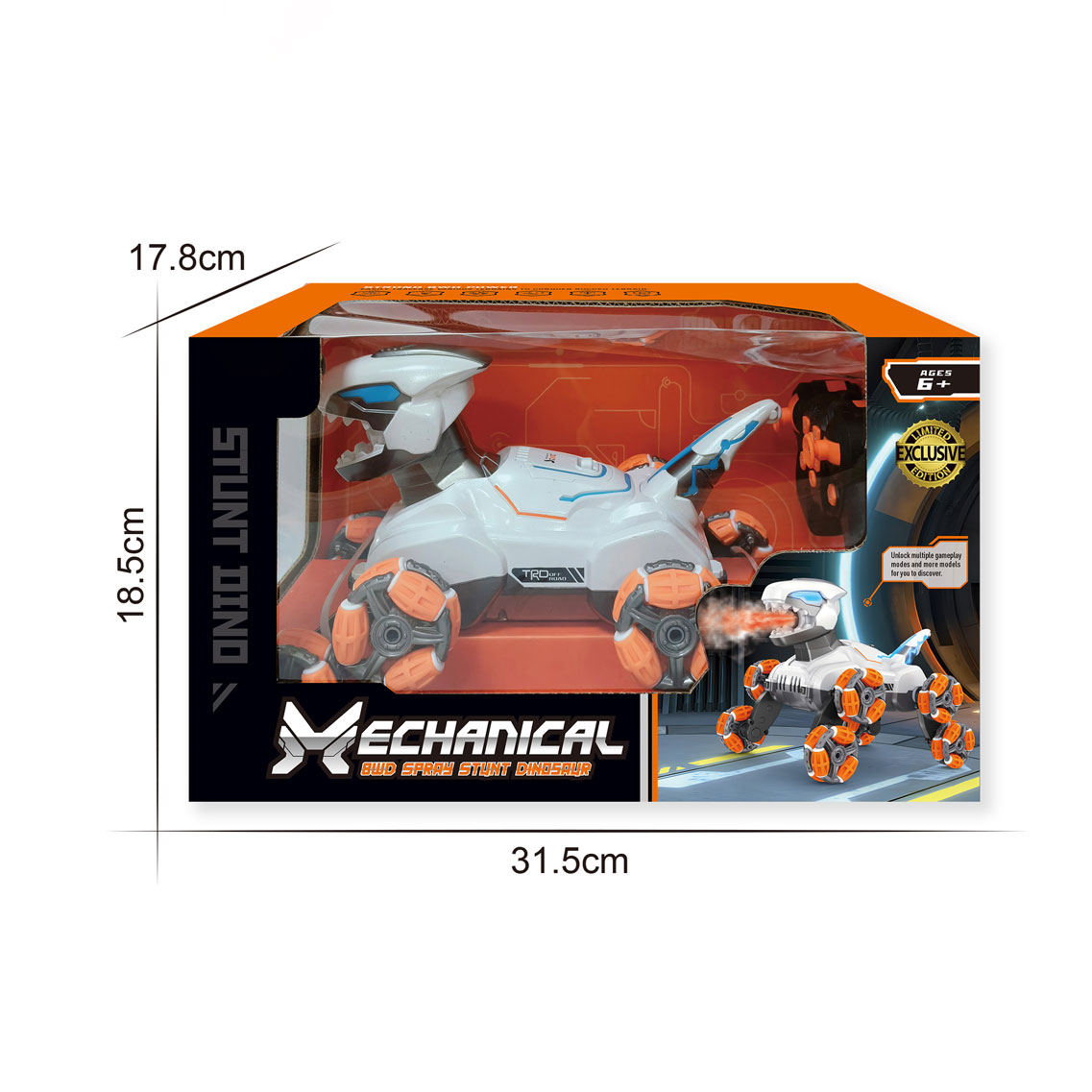 R/C 8-WHEELED DINOSAUR STUNT CAR W/DUAL REMOTE CONTROL W/LIGHTS,MUSIC,SPRAY toys