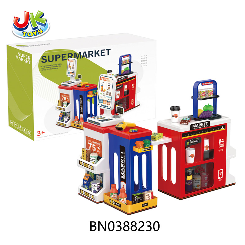 2-IN-1 LUXURY SUPERMARMARKET COMBINATION SET W/SHOPPING BAG+MANUAL OUTLET+LIVE SCANNER,CASH REISTER READER toys