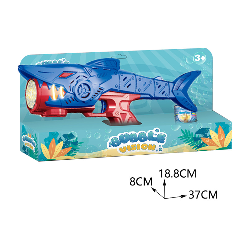 B/O 12HOLES MECHANICAL SHARK BUBBLE BLASTER WITH LIGHT,1*90ML SOLUTION(2 COLOR ASST) toys