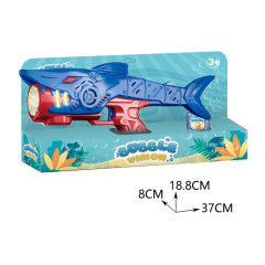 B/O 12HOLES MECHANICAL SHARK BUBBLE BLASTER WITH LIGHT,1*90ML SOLUTION(2 COLOR ASST) toys
