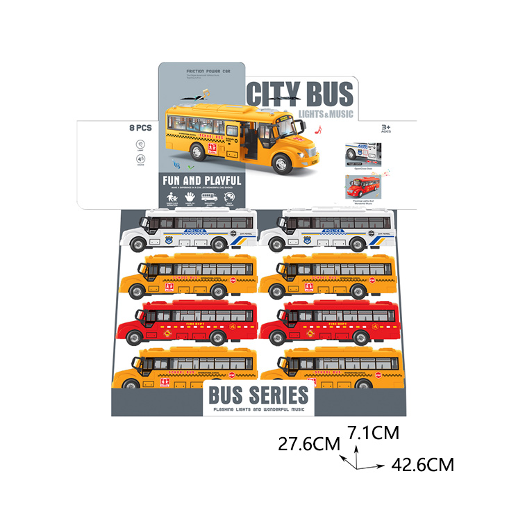 FRICTION BUS W/LIGHT,MUSIC(3 COLORS,8PCS/DISPLAY BOX) toys