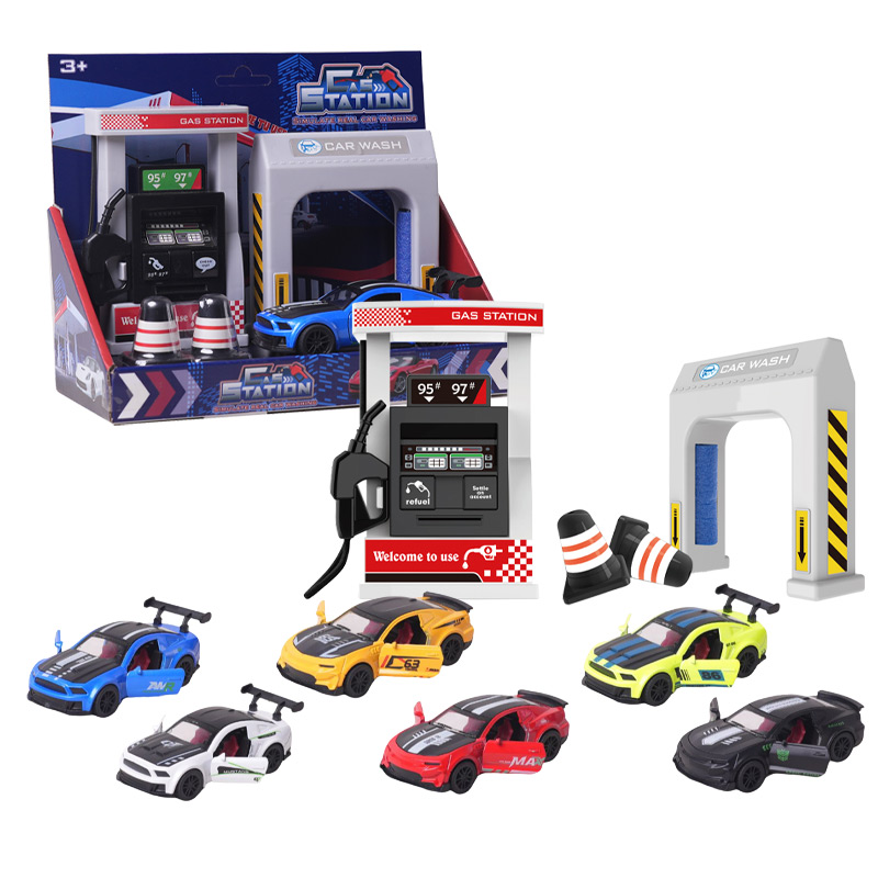 GAS STATION ALLOY PULL BACK CAR SET W/SOUND toys