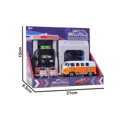 GAS STATION ALLOY PULL BACK BUS SET W/SOUND toys