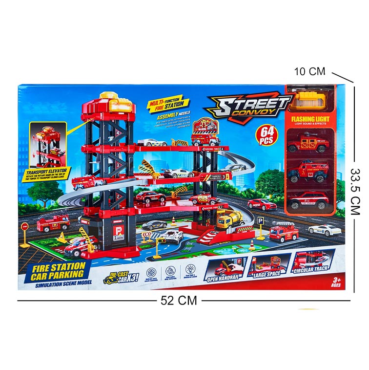 PARKING LOT SET W/LIGHT,MUSIC W/3PCS SLIDE ALLOY CAR toys
