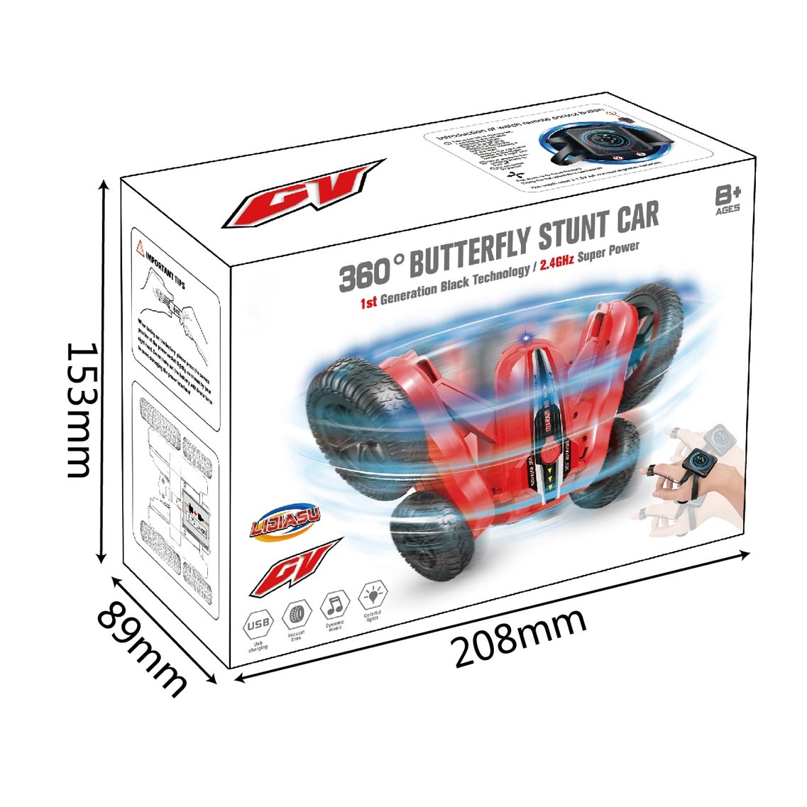 R/C STUNT CAR W/LIGHTS,MUSIC(WHITE/RED) toys