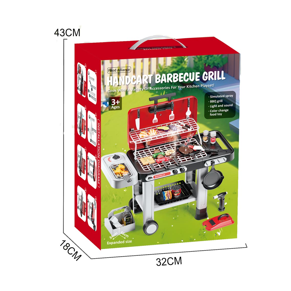 HANDCART BARBECUE GRILL W/LIGHTS,SOUND,SPRAY(FOOD CAN CHANGE COLOR) toys