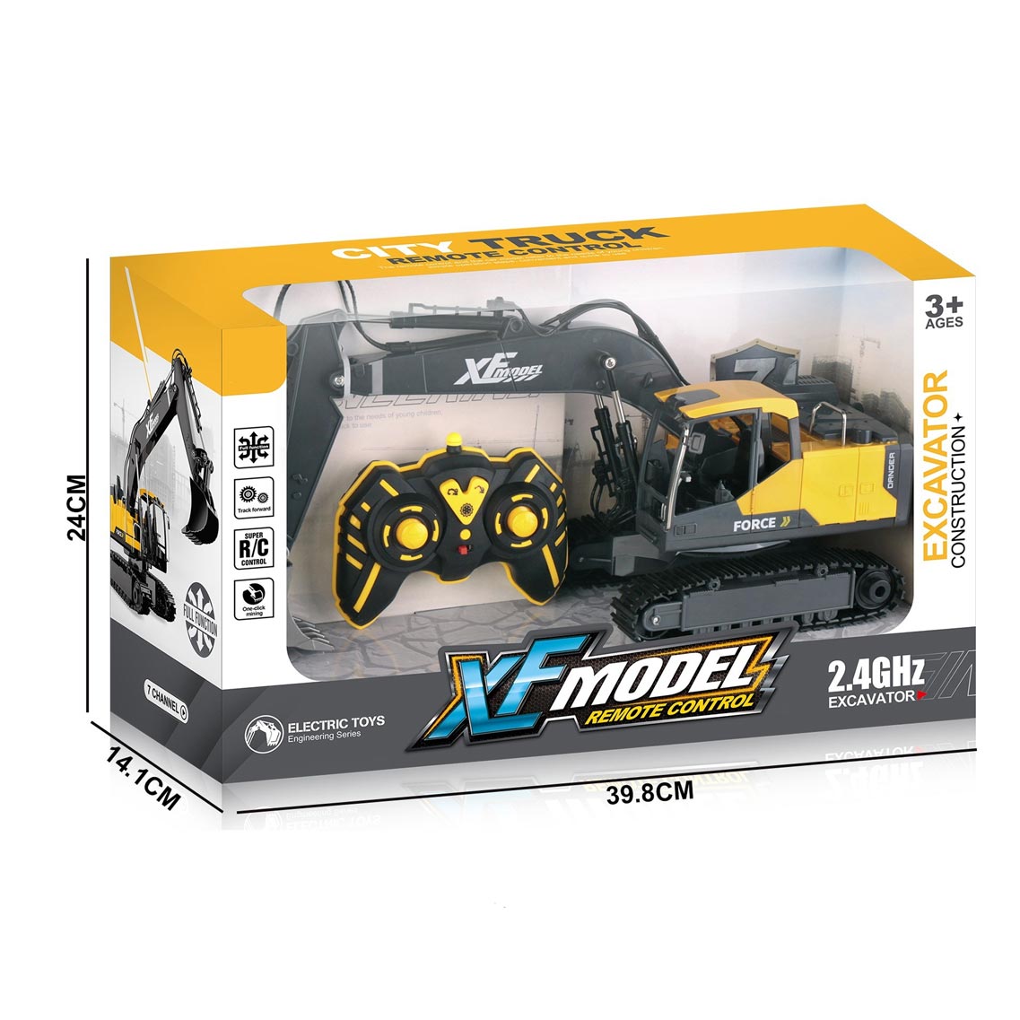 1:16 2.4G 7-channel excavator w/ lights,plastic shovel toys