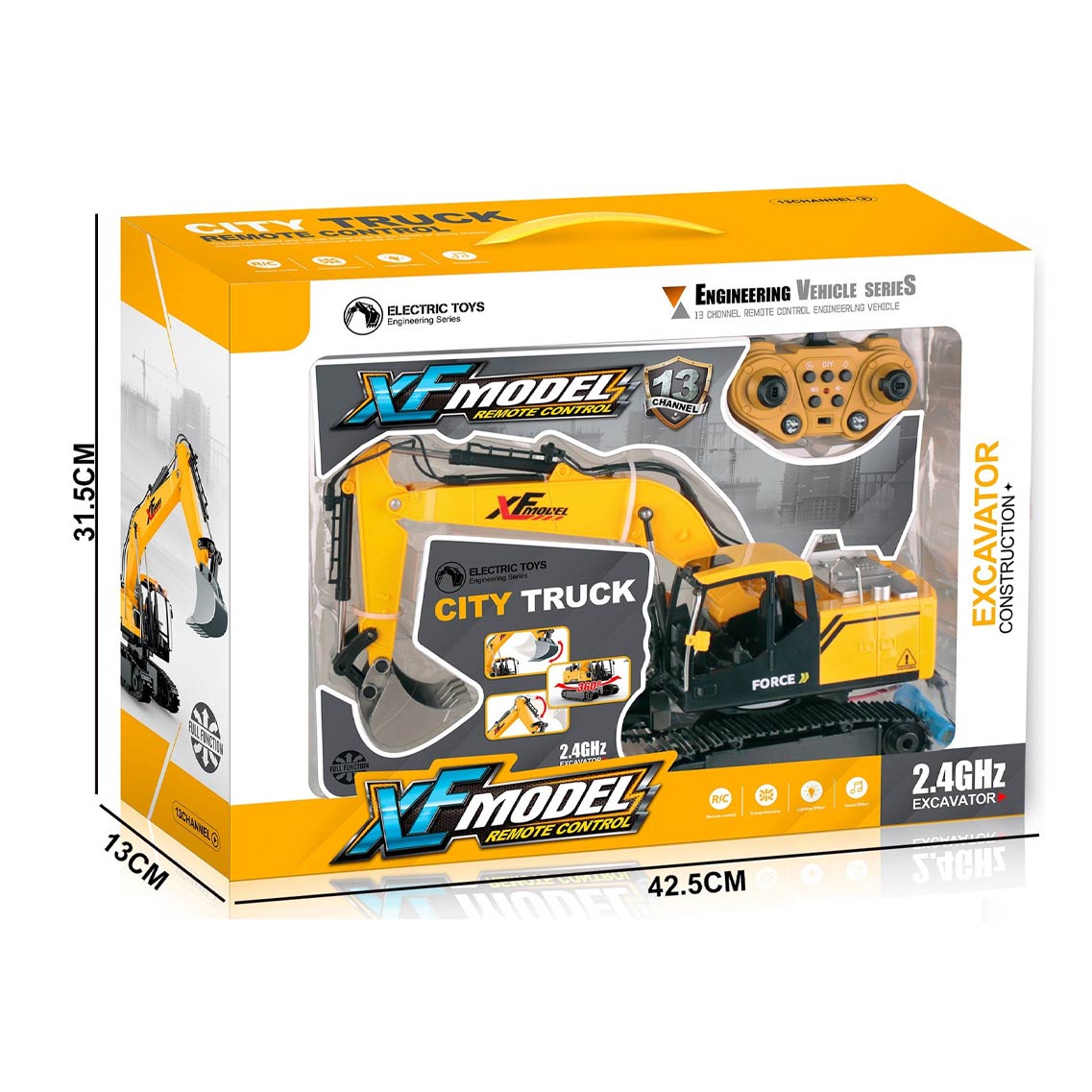 1:16 2.4G 13-channel excavator w/lights, music,plastic shovel toys