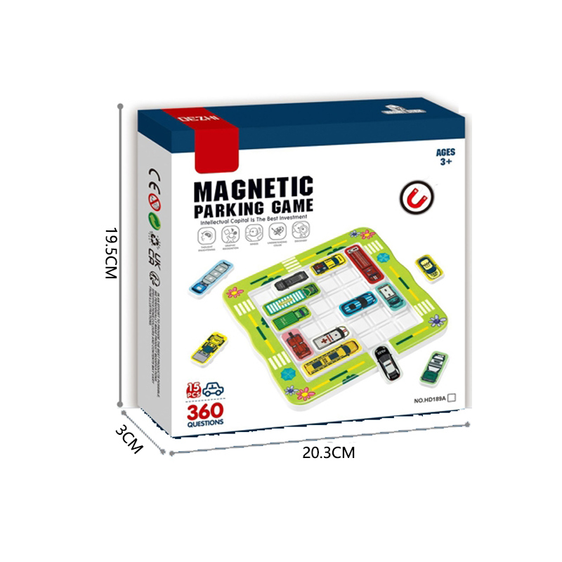 Magnetic sliding puzzle parking lot maze (360 levels, 15 cars) toys