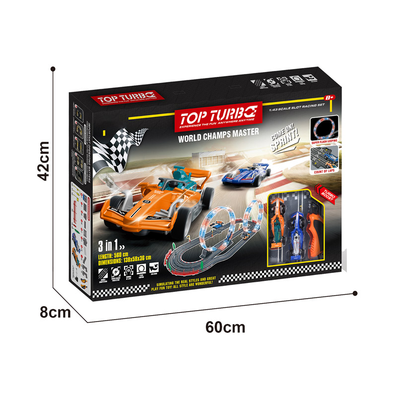 1:43 B/O RACING TRACK CAR W/LIGHT RAIL toys