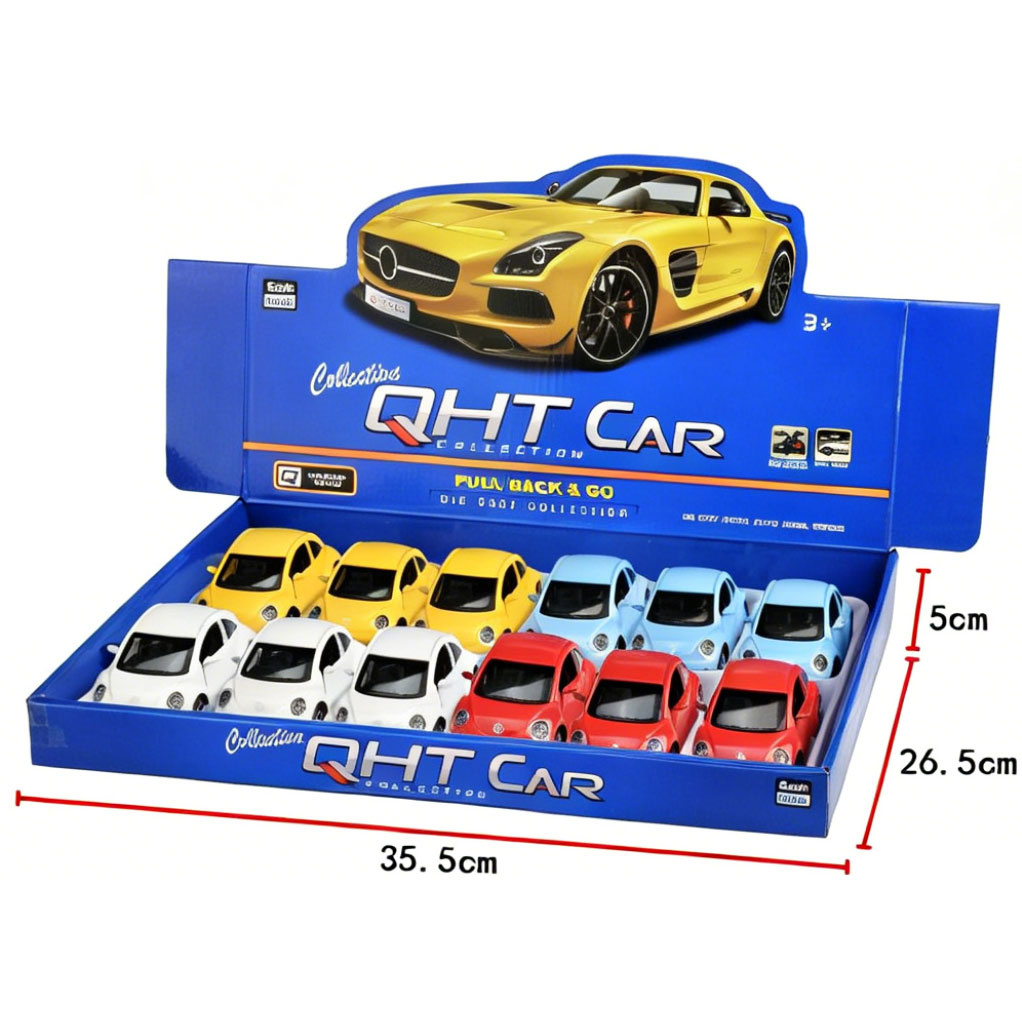 1: 36 NEW BEETLE PULL-BACK  ALLOY CAR （ 4 COLORS MIXED）12 PCS/DISPLAY BOX toys
