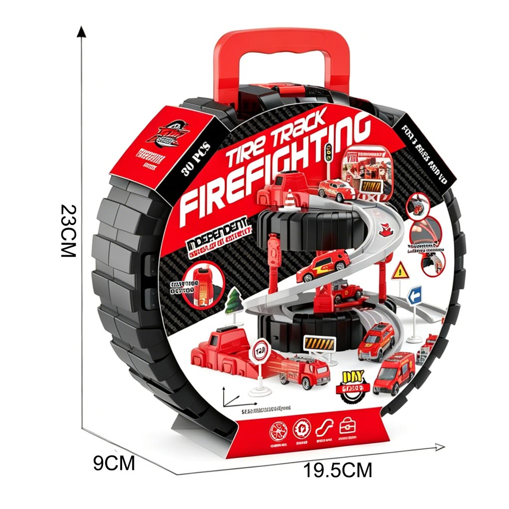 FORWARD POWER FIRE PARKING LOT SET(W/2 PCS IRON CAR+ROAD SIGN) toys