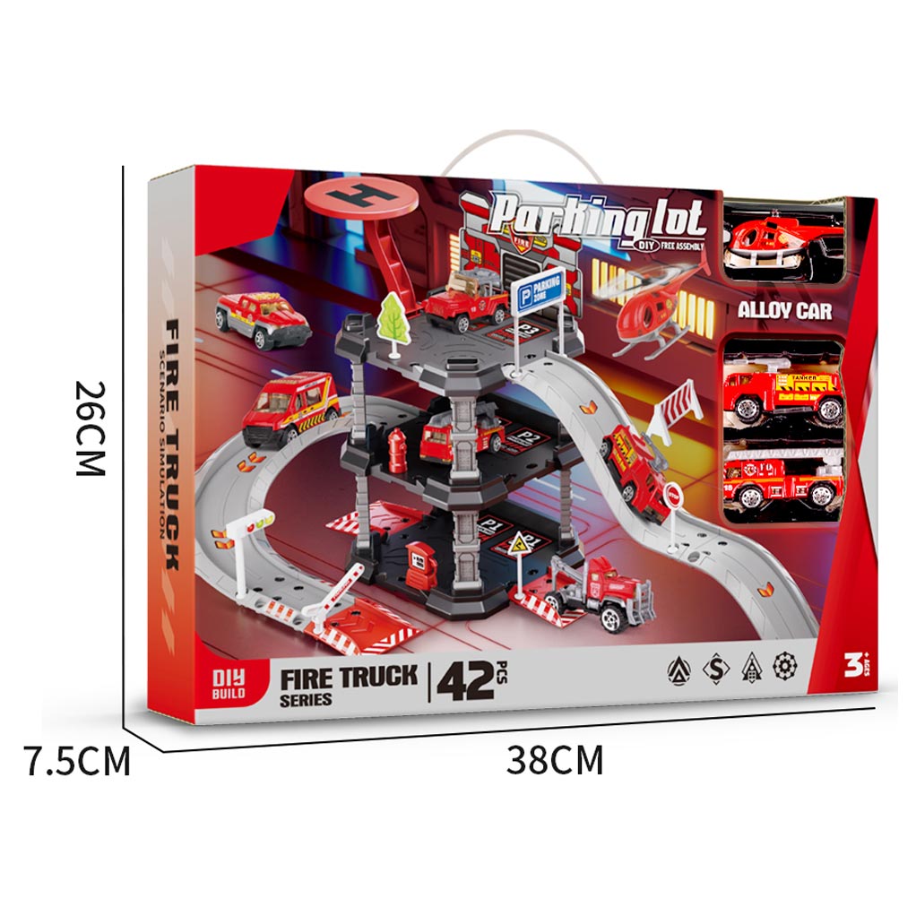 Fire-fighting parking set for a three-story building toys